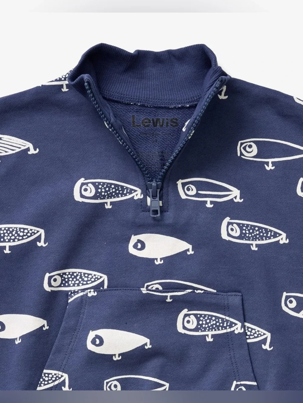 Lewis lure print navy half zip sweatshirt NWT
